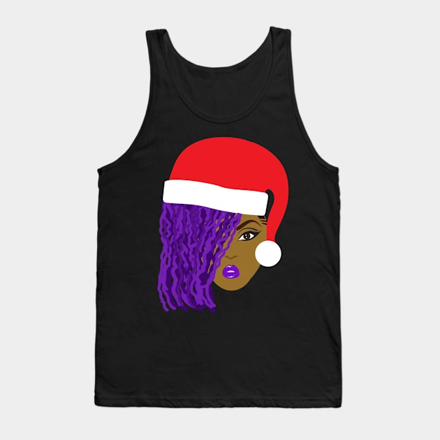 Purple Locs Santa Hat Black Girl Tank Top by blackartmattersshop